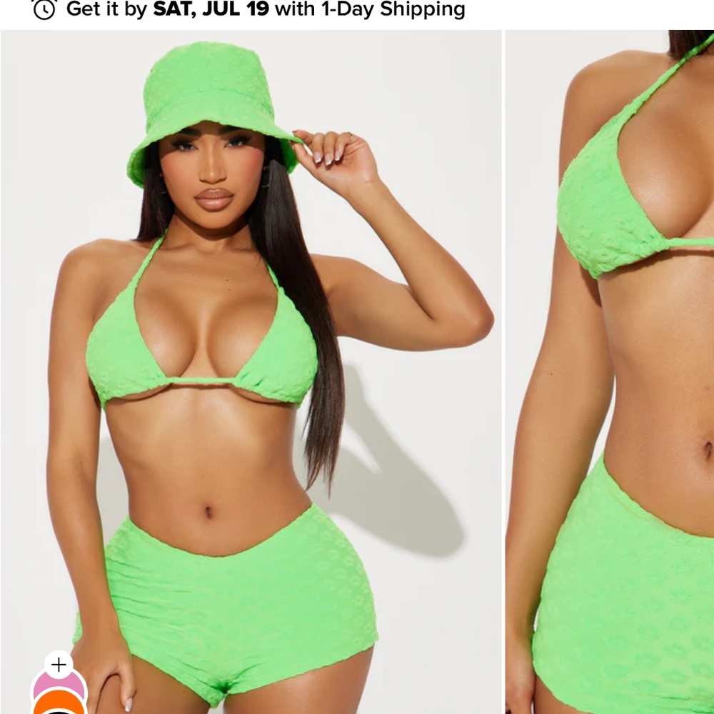 Fashion Nova Neon Green Bikini Set with Hat